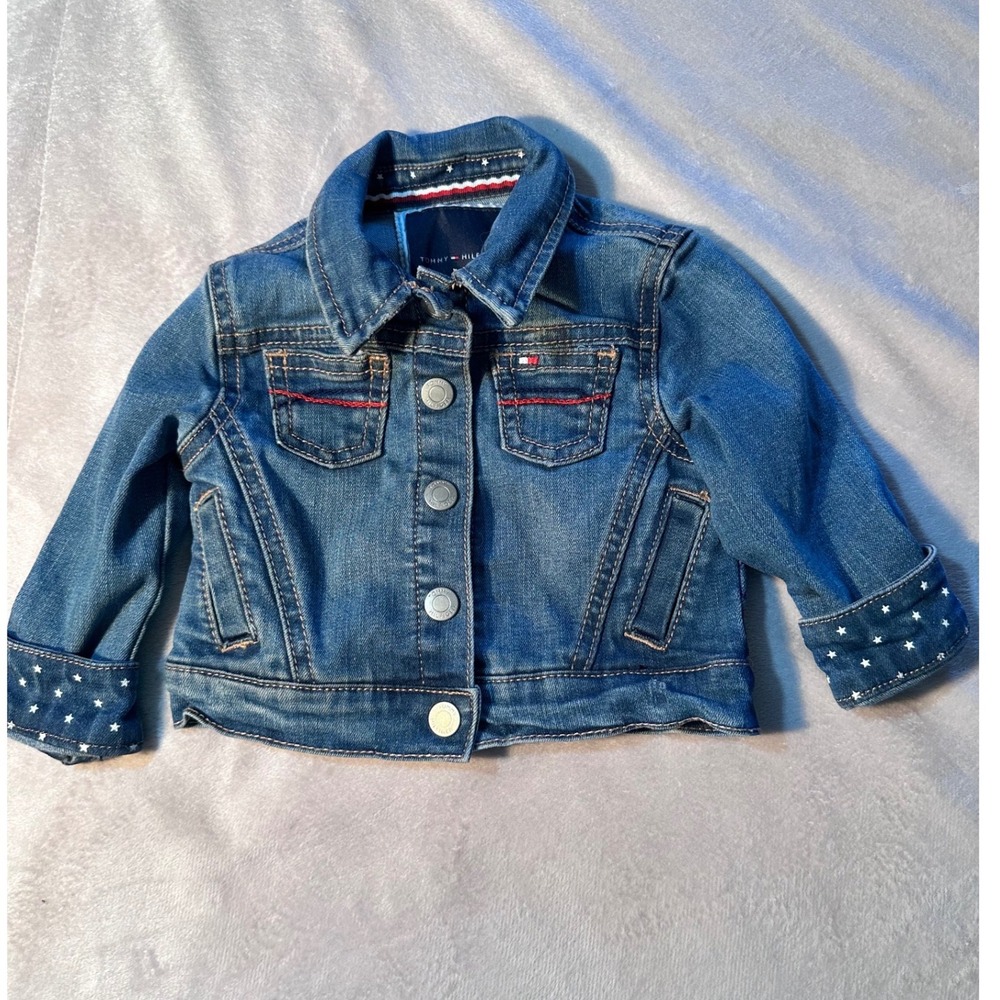 Tommy Hilfiger Toddler Denim Jacket Flag Back Star Cuffs Blue 12 Months